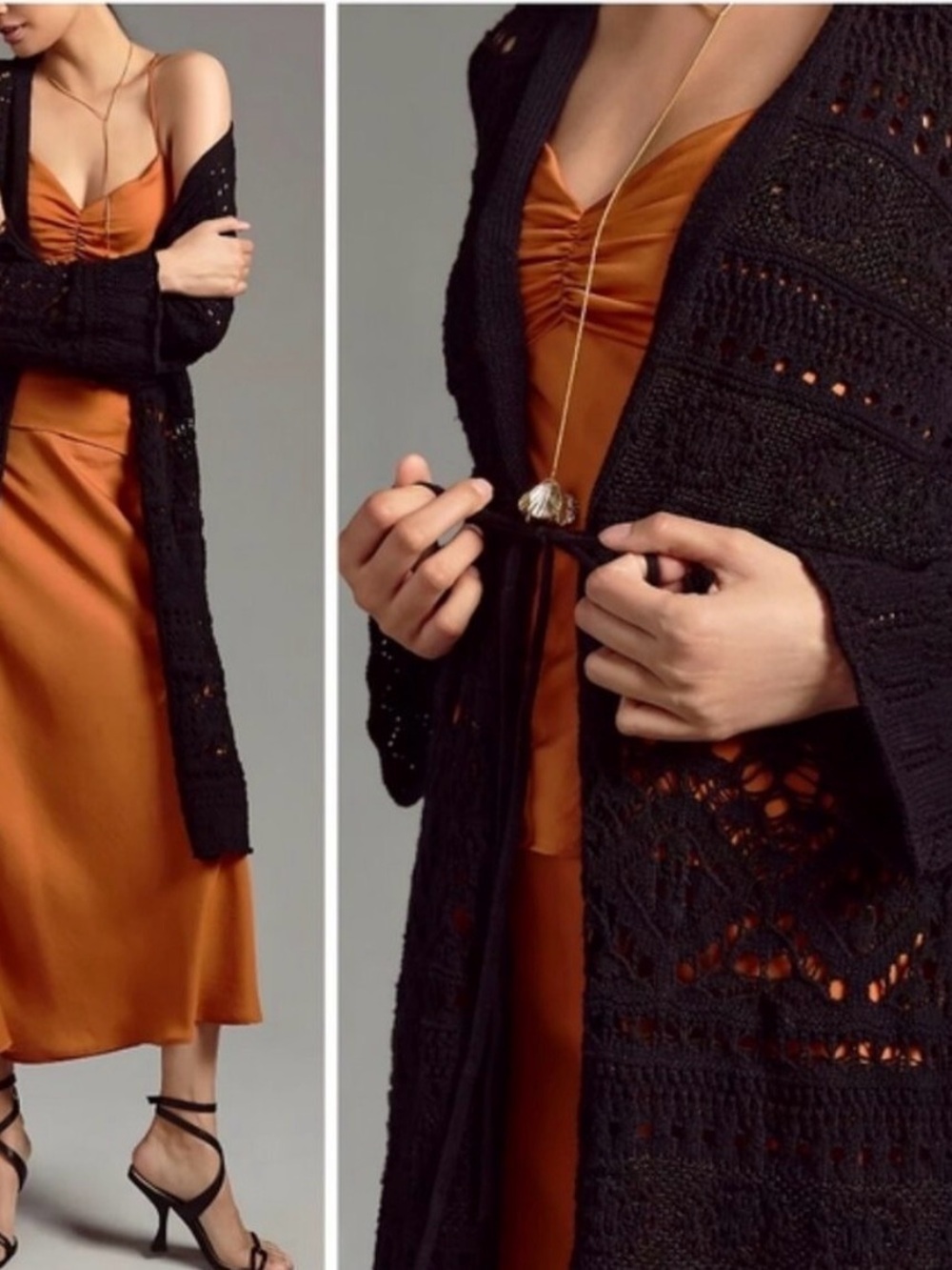 Anthropologie Crochet Pointelle Black Duster Sweater size Small - Picture 2 of 6